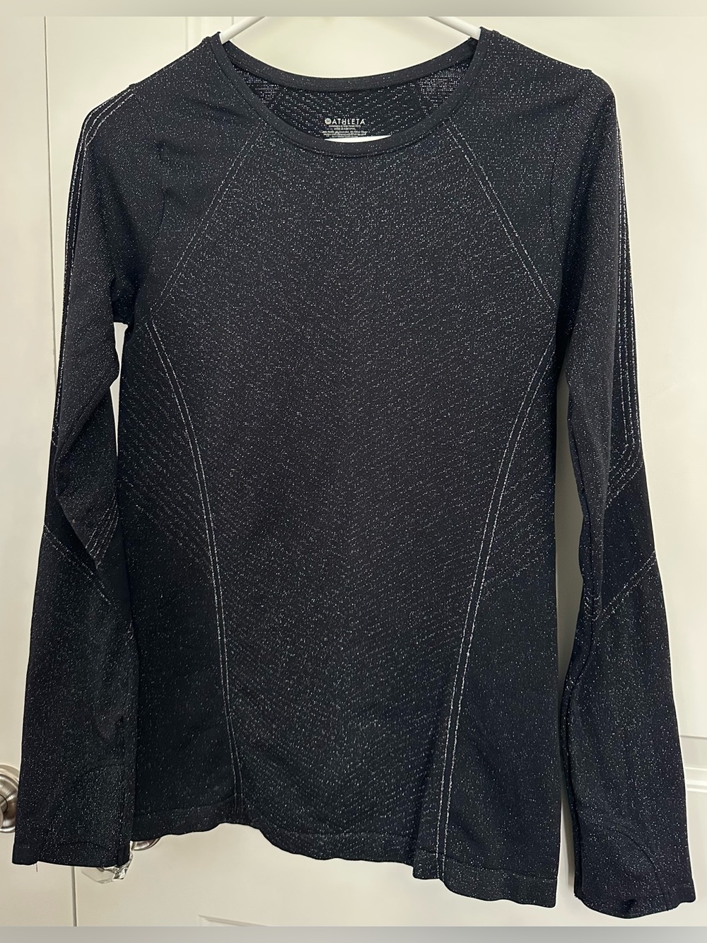 Athleta Flurry Shine Top M Black Silver Sparkle Long Sleeve 383765